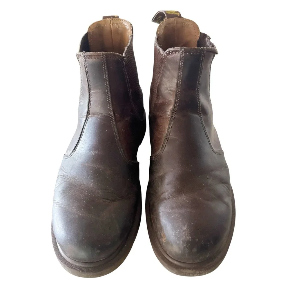 Dr. Martens 2976 SZ 9 Yellow Stitch Crazy Horse Leather Brown Men Chelsea Boots